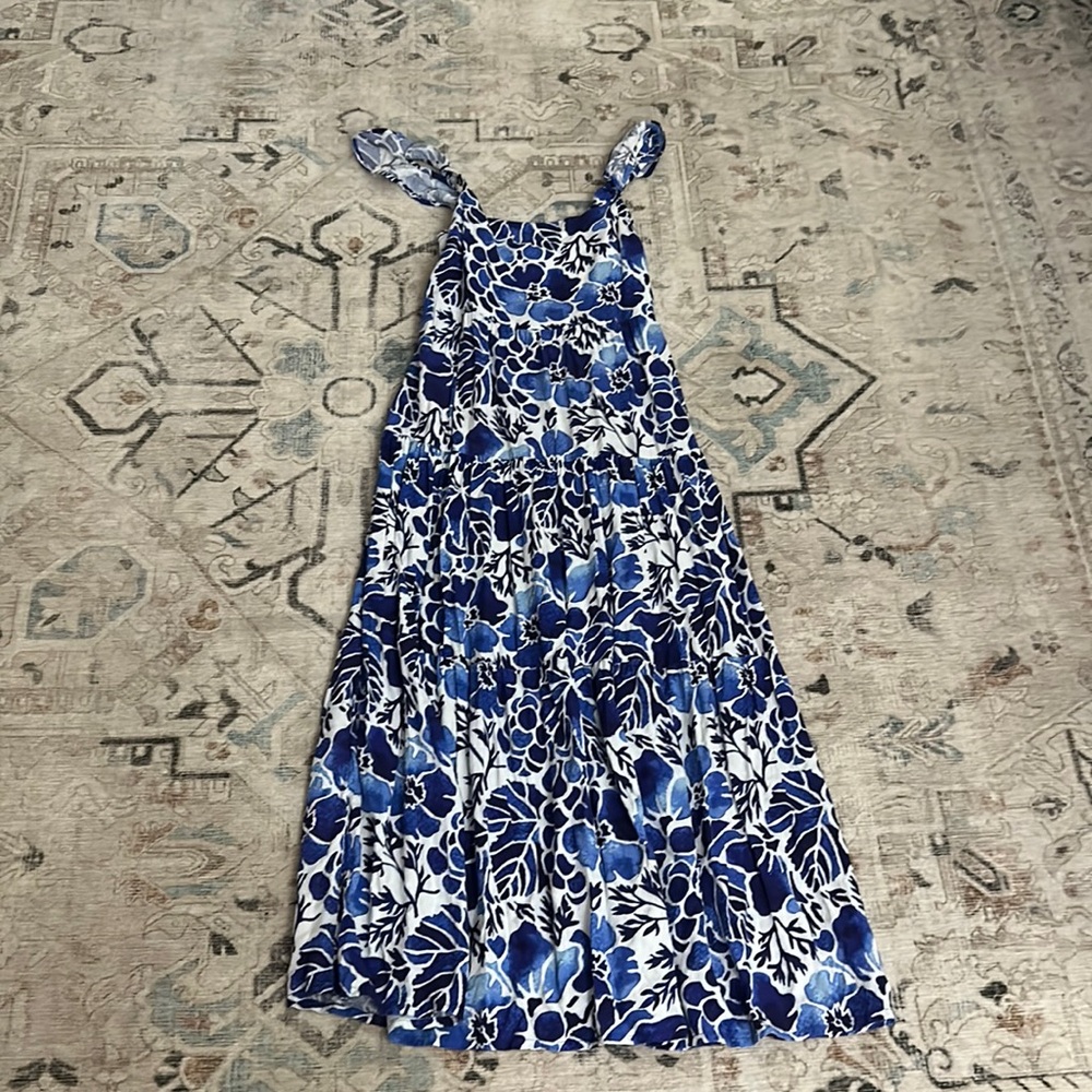Kenny Flowers Napa blue resort dress ruffle straps size medium